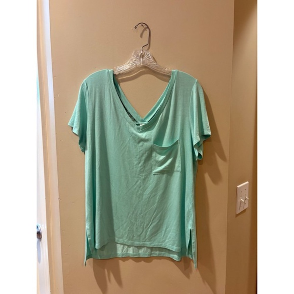 NO BOUNDARIES Women's Mint Green Lace‎ Back V Neck Pocket Tee Shirt  XL